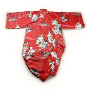 Japanese Kimono 'HOUMONGI' Polyester‎ Red Traditional Artwork